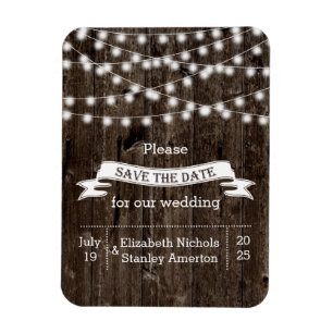 String of lights wood summer wedding Save the Date Magnet