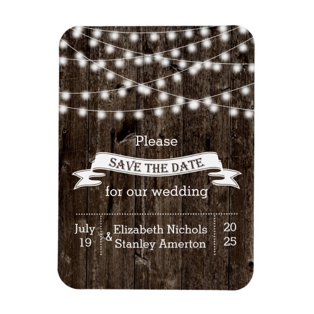 String of lights wood summer wedding Save the Date Magnet (Vertical)