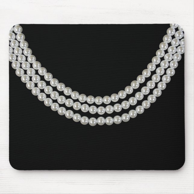String Of Pearls On Black Mouse Mat (Front)