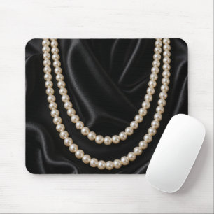 String of Pearls on Black Silk Mouse Mat