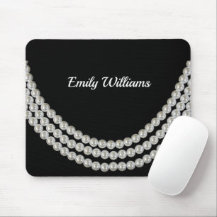 String of Pearls on black with name Mouse Mat