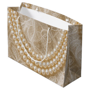 String of Pearls on Ivory Lace Large Gift Bag