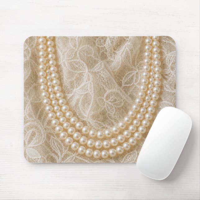 String of Pearls on Ivory Lace Mouse Mat (With Mouse)
