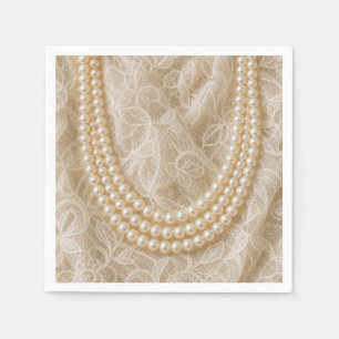 String of Pearls on Ivory Lace Napkin