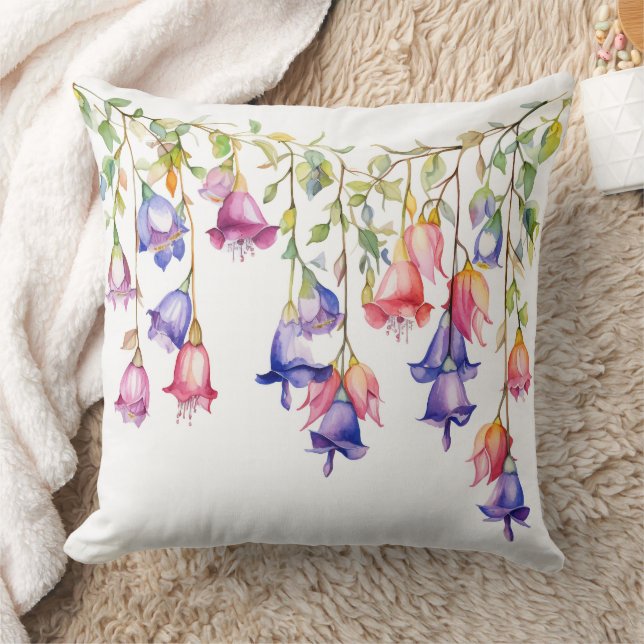 STRING OF PRETTY WATERCOLOR COLORFUL FLOWERS CUSHION (Blanket)