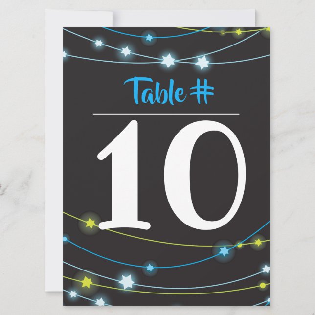 STRING OF STARS Bar Bar Mitzvah Table Number Card (Front)
