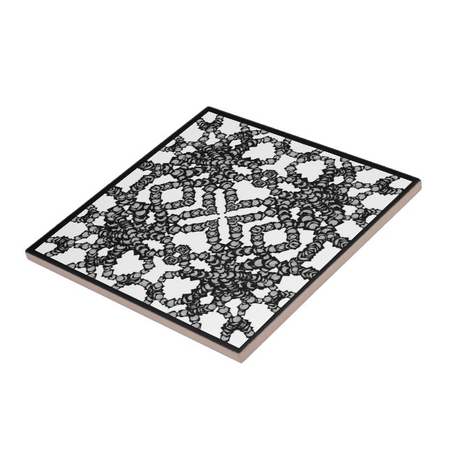 Stringed Grey Moons In Black Boxes Modern Art Tile (Side)