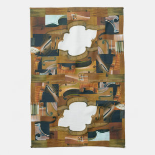 Stringed Instrument Patchwork Look Collage Tea Towel
