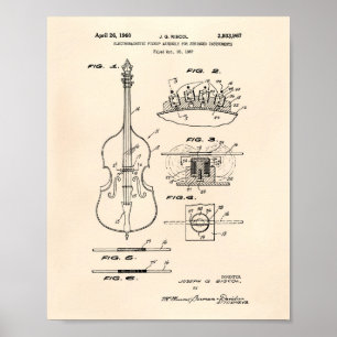 Stringed Instruments 1960 Patent Art Old Peper Poster