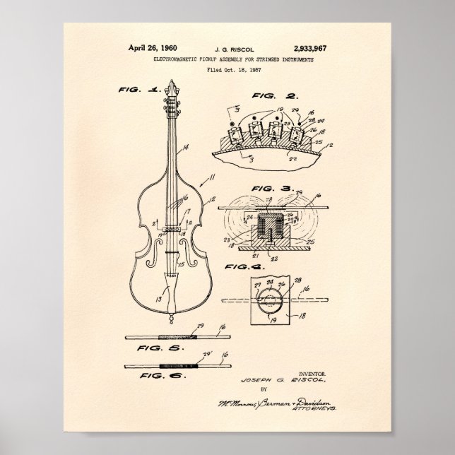 Stringed Instruments 1960 Patent Art Old Peper Poster (Front)