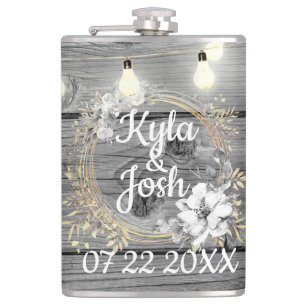 Stringed Lights Flloral Wreath Rustic Wedding Hip Flask
