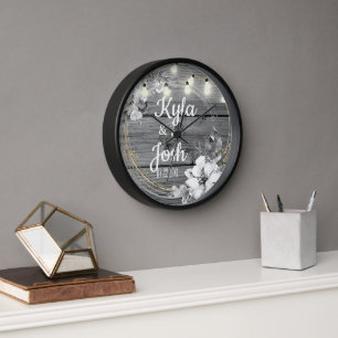 Stringed Lights Wreath Rustic Wedding Clock