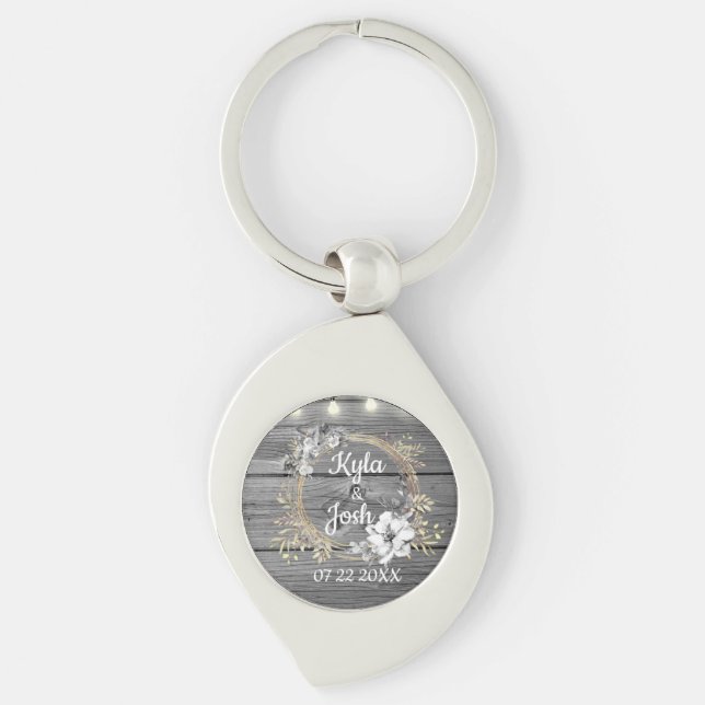 Stringed Lights Wreath Rustic Wedding   Key Ring (Front)