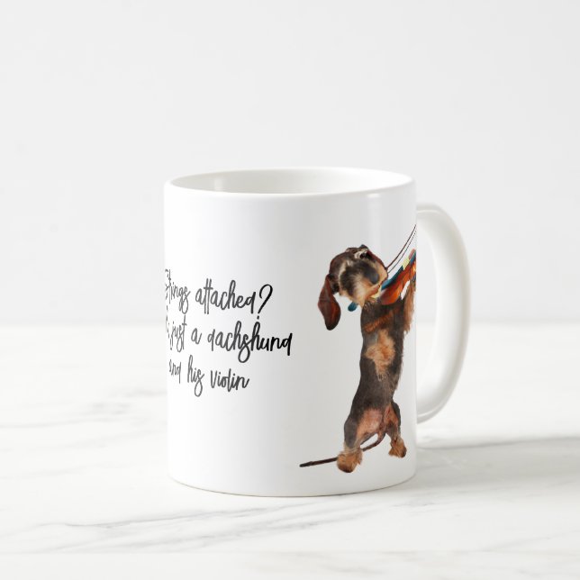 Strings Attached Wirehaired Dachshund and Violin Coffee Mug (Front Right)