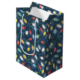 Strings of Christmas Tree Lights Blue Background Medium Gift Bag