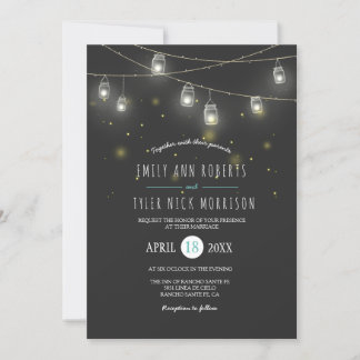 Strings of Glowing Mason Jars Fireflies Wedding Invitation