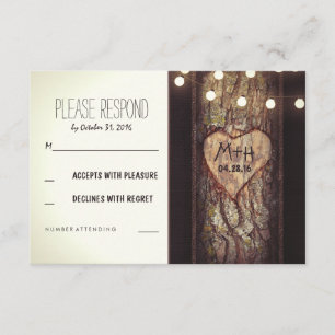 Strings of Lights Carved Heart Wedding RSVP Cards