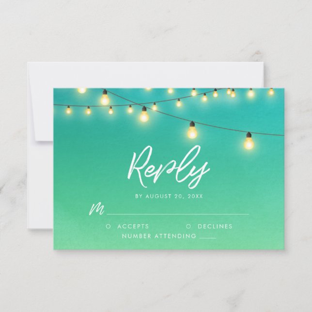 Strings of Lights Watercolor Sea Glass RSVP Card (Front)