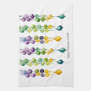 Strings of Mardi Gras Beads in Watercolor Tea Towel