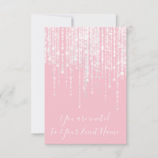 Strings Pink Sweet 16th 15th Bridal Spark Girly Invitation (Front)