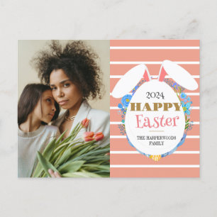 Strip Floral Simple modern Easter family photo Holiday Postcard