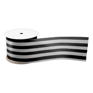 Strip Gray Black Satin Ribbon