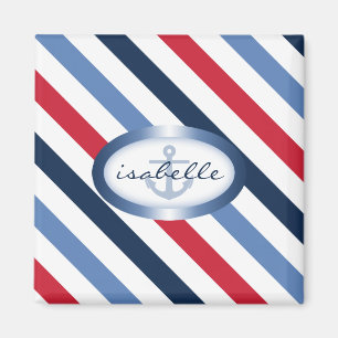Stripe and Anchor Personalised Nautical Pattern Magnet