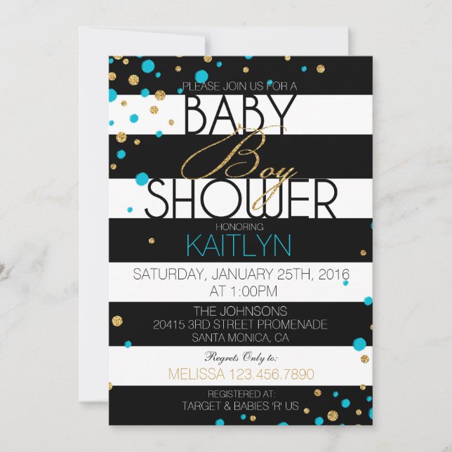 Stripe and Glitter Dots Baby Shower Invitation (Front)
