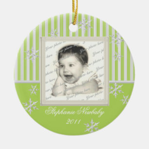 Stripe and Snowflakes Light Green Ceramic Tree Decoration