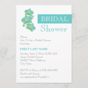 Stripe & aqua blue orchid wedding bridal shower invitation