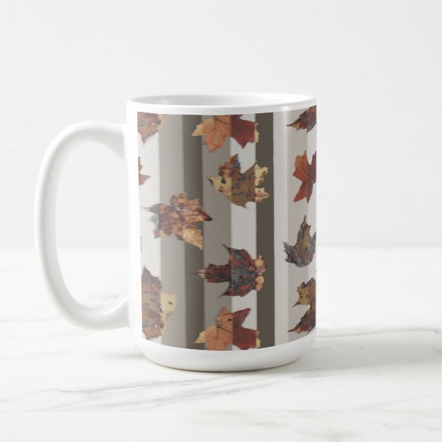 Stripe Autumn Colour Leaves Coffee Mug (Left)