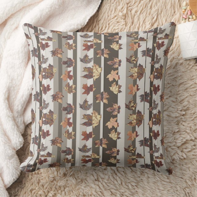 Stripe Autumn Colour Leaves Cushion (Blanket)