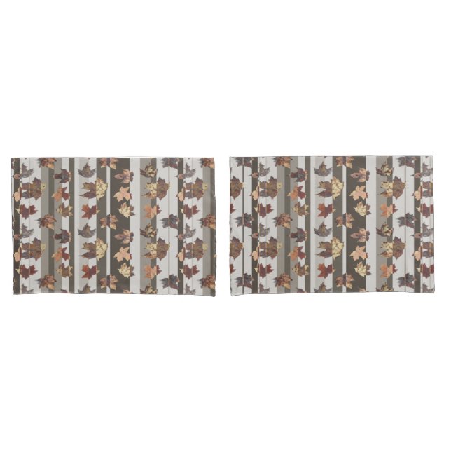 Stripe Autumn Colour Leaves Pillowcase (Front-Set)