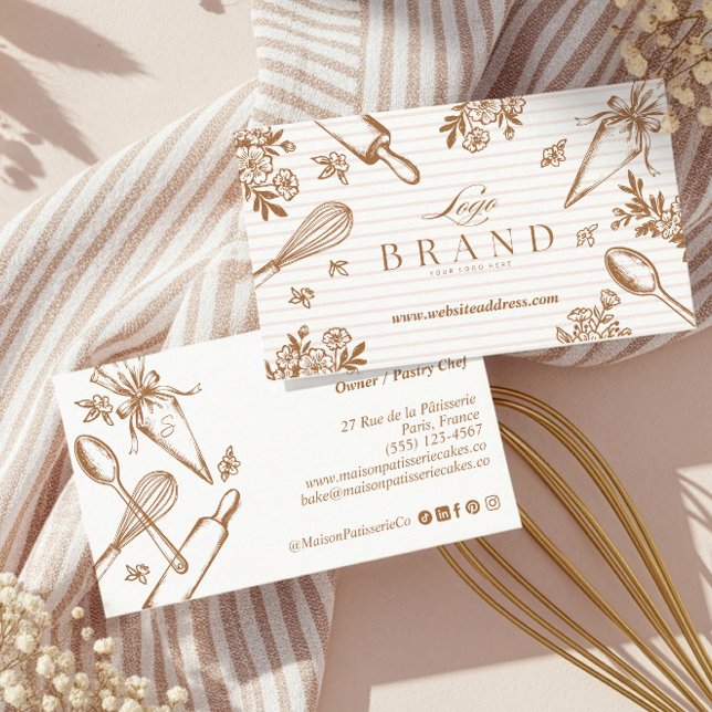 Stripe Baking Utensil Pastry Cake Bakery Shop Logo Business Card (Stripe Baking Utensil Pastry Cake Bakery Shop Logo Business Card)