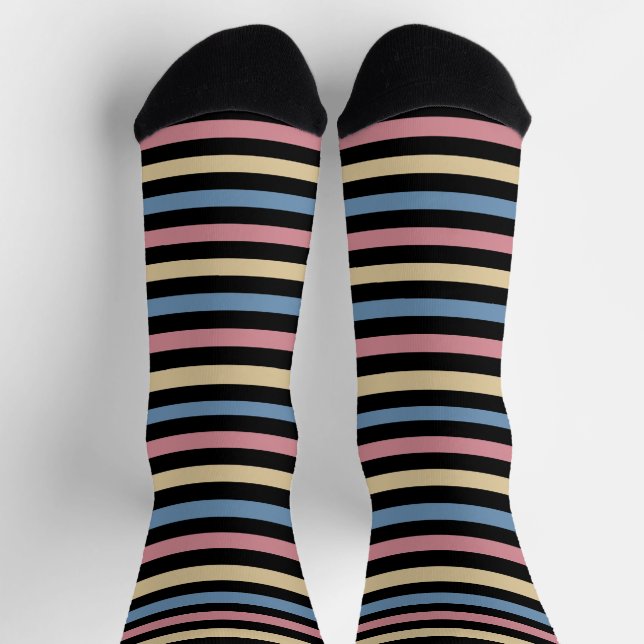 Stripe Black Gold Pink Blue Socks (Top)