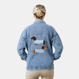Stripe Blue Cute Dachshund Pet Lovers Denim Jacket