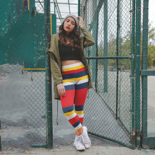 Stripe Blue Red Yellow Capri Leggings