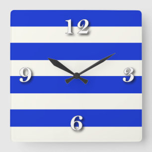 stripe blue white beige.ai square wall clock