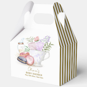 Stripe Bonjour Floral Macarons Tea Baby Shower Favour Box