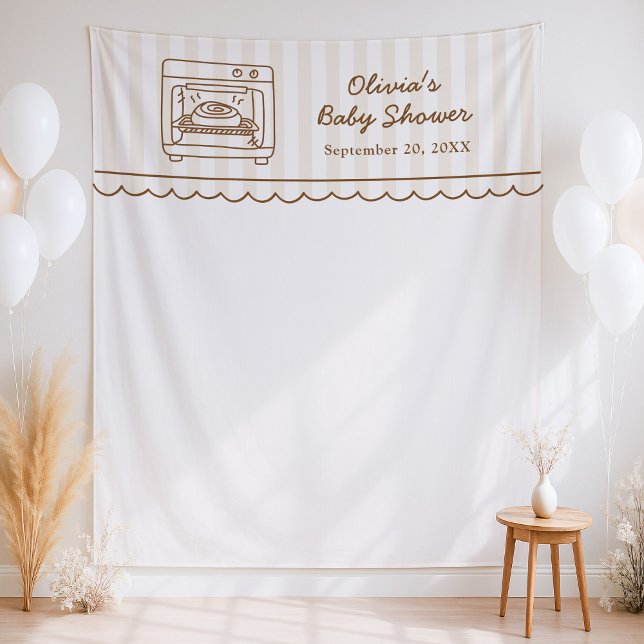 Stripe Bun in the Oven Baby Shower Backdrop Tapestry (Creator Uploaded)