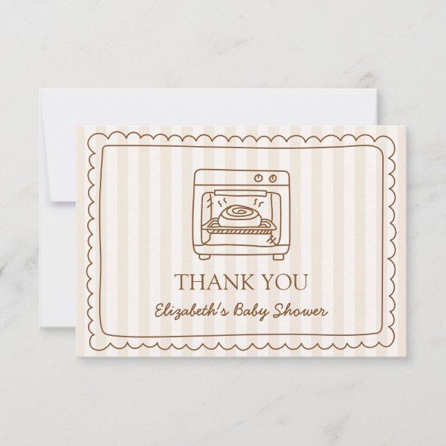 Stripe Bun in the Oven Baby Shower Thank you Card (Front)
