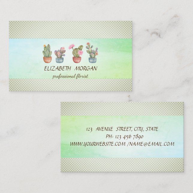  Stripe Cactus Succulent Dots Business Card (Front/Back)