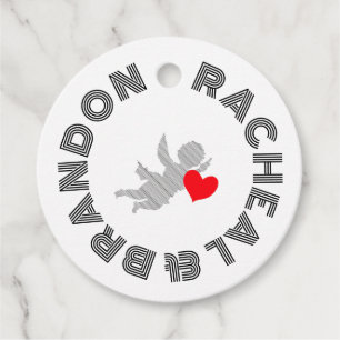 stripe cupid shape and red heart, cupid silhouette favour tags