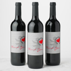 stripe cupid shape and red heart, cupid silhouette wine label