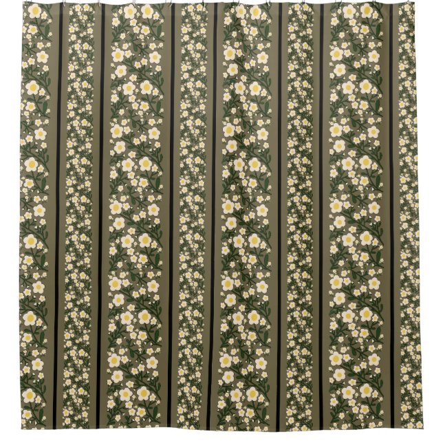 Stripe Dainty Flowers Dusty Fawn Background Shower Curtain (Front)