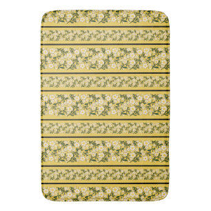 Stripe Dainty Flowers Lemon Yellow Background Bath Mat