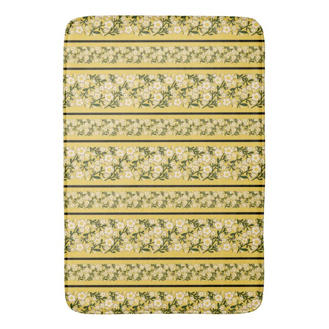 Stripe Dainty Flowers Lemon Yellow Background Bath Mat (Front Vertical)
