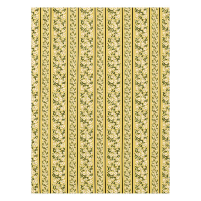 Stripe Dainty Flowers Lemon Yellow Background Tablecloth (Front)