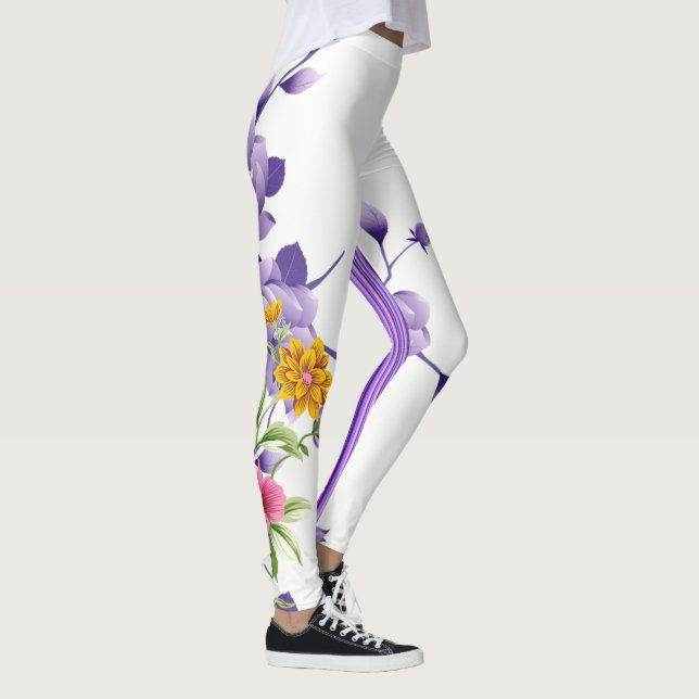 Stripe Floral Purple Leggings (Right)