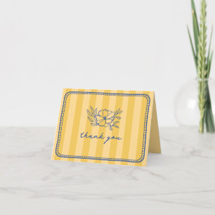 Stripe Floral Yellow Blue Wedding Thank You